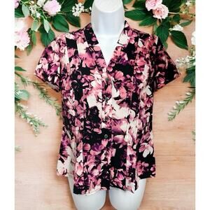 Women's Croft & Barrow Floral V-Neck Blouse Sz XS Petite PXS Button Front Top
